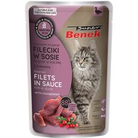 Super Benek sans céréales filets cuits à la vapeur 28 x 85 g pour chat - canard, cranberries en sauce
