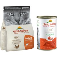 Kombipakke: Almo Nature tør- & vådfoder - 2 kg Holistic Kalkun & Ris + 6 x 140 g HFC Kylling & Græskar