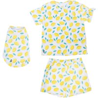TIAKI Pet & Parent Pyjama à porter en duo, citron - Pyjama pour parents de chiens taille S + chemise de chien assortie longueur du dos 35 cm