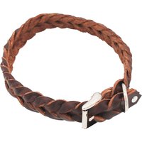 Heim flätat läderhalsband, brunt - 28 - 35 cm halsomkrets, 25 mm brett
