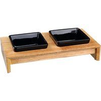 Trixie set med foderskålar, keramik/trä - 2 × 200 ml, L 28 × B 15 × H 6 cm