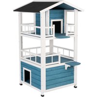 Penthouse katthus - L 72 x B 72 x H 124 cm - blått / vitt