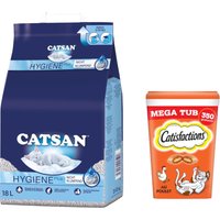 18L Hygiène plus Catsan Litière + 2x350g poulet Catisfactions mega tube : -15 % !