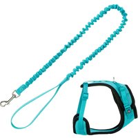 Harnais en Y Trixie en maille avec laisse extensible, turquoise - pour chat