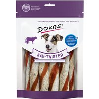 Bâtonnets torsadés Dokas pour chien - 2 x peau de bœuf, cœur de canard, filet de canard 200 g