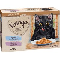 Lot Feringa Filets juteux 24 x 70 g pour chat lot mixte : saumon, crevettes + poulet, thon