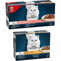 Gourmet 60 x 85 g + Duo från landet 12 x 85 g på köpet! - Perle med kyckling, nötkött, lax, kanin 60 x 85 g + Duo från landet 12 x 85 g