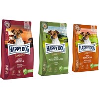 Pack gourmand Tour du monde des saveurs Happy Dog Supreme Mini, 3 saveurs - Africa, Nouvelle Zélande & Toscana