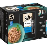 Lot mixte Sheba 48 x 85 g pour chat - Sélection en sauce (saumon, poisson blanc, poisson de mer, cabillaud)