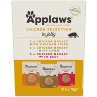 Lot économique : 48 x 70 g Applaws Cat Pouch en gelée sélection au poulet nourriture humide pour chat