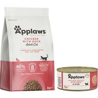 2kg Adult Kip & Eend + 6x70g Kippenborst met Eend Applaws Droog- en Natvoer Kattenvoer