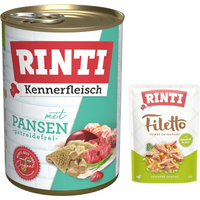 6x400g panses Kennerfleisch RINTI Nourriture humide pour chien + 100g canard, légumes RINTI Filetto en gelée