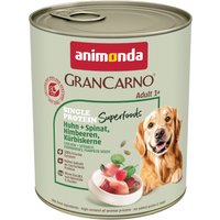 6x800g Adult Superfoods poulet, épinards, framboises Animonda GranCarno - Pâtée pour chien