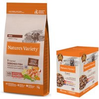 Nature's Variety torrfoder + Original Paté No Grain våtfoderblandning på köpet! - 7 kg No Grain Adult Mini lax + 4 x 300 g Medium / Maxi Adult