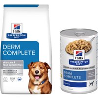 12 kg Hill's Prescription Diet + 3 x passande våtfoder på köpet! - Derm Complete (12 kg) + Derm Complete (3 x 370 g)