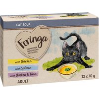 Feringa Soup 12 x 70 g pour chat - lot mixte (poulet, saumon, poulet & thon)