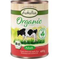 Lukullus Organic Adult ekologiskt nötkött & ekologiska äpplen (glutenfritt) - 6 x 400 g