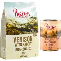 Offre d'essai : croquettes Purizon 400g / 1kg + boîte - 1 kg Adult gibier, lapin + boîte Black Angus