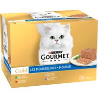 24x85g Gourmet Gold Mousselines, lot mixte (6 x lapin, 6 x veau, 6 x bœuf, 6 x agneau) nourriture humide pour chat