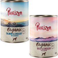 Lot Purizon Organic Bio 24 x 400 g pour chien - lot mixte : 3 x canard & poulet, 3 x saumon & poulet