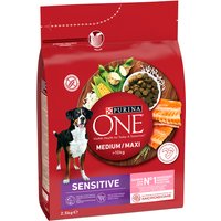 Lot PURINA ONE pour chien - Medium/Maxi Sensitive saumon, riz (2 x 2,5 kg)