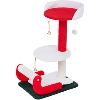 Arbre à chat traîneau de Noël TIAKI rouge, blanc, vert, pour chat