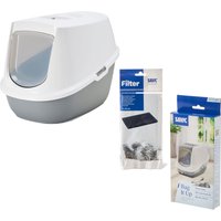 Savic kattlåda Robin - Set: Toalett grå/vit + 2 filter + 12 Bag it up