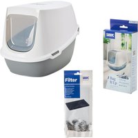 Savic kattlåda Robin Jumbo - Set: Toalett ljusgrå/vit + 2 extra filter + 6 Bag it up