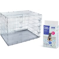 Lot : cage de transport Double Door + tapis absorbants Savic Puppy Trainer pour chien - cage l 78 x P 118 x H 84 cm + tapis XL, L 90 x l 60 cm, 2 x 30 tapis