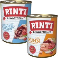 RINTI Kennerfleisch 12 x 800 g - Mixpack IV med fjäderfä 2 sorter