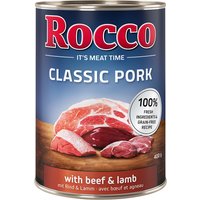 Lot Rocco Classic Pork 12 x 400 g pour chien bœuf, agneau