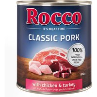Lot Rocco Classic Pork 24 x 800 g pour chien poulet, dinde