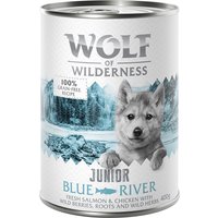 24x400g Little Junior Blue River poulet, saumon 0% céréales Wolf of Wilderness - Nourriture chien