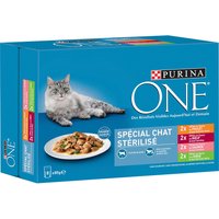 18x85g Lot mixte Chat Stérilisé : poulet, bœuf, saumon, dinde ONE PURINA pour chat + 6 sachets offerts !