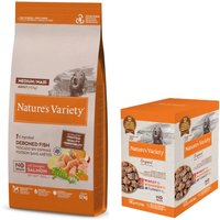 12 kg Nature's Variety Medium/Maxi + 4 x 300 g Paté No Grain på köpet! - No Grain Adult lax