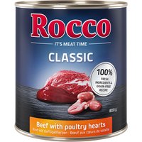 6x800g Rocco Classic bœuf, cœurs de volaille - Pâtée pour chien