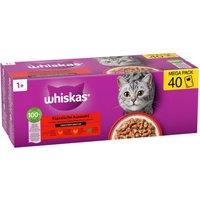 40x85g Whiskas 1+ Adult Sachets fraîcheur sélection classique en sauce (4 variétés) nourriture humide pour chat