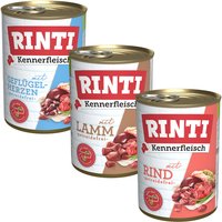 Blandat provpack: 6 x 400 g RINTI - Blandpack: Nötkött, Fågelhjärtan, Lamm