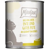 6x 800g MjAMjAM Duo canard tendre & bonne dinde à la courge cuite à la vapeur nourriture pour chat humide