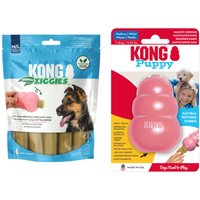 KONG Puppy juguete para cachorros - KONG M, rosa + KONG Enhanced Ziggies Puppy M/L (227 g)