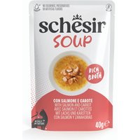 Lot économique : 24x40g Schesir Cat Soup saumon et carotte nourriture pour chat humide