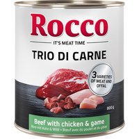 6x800g Rocco Classic Trio de viandes bœuf, poulet, gibier - Pâtée pour chien