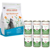 Blandade provpack: Almo Nature torr- och våtfoder - 2 kg Holistic Oily Fish & Rice + 6 x 140 g Classic Tonfisk från Stilla havet