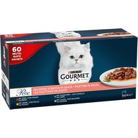 60x85g Mégapack Gourmet Perle Les Filettines en sauce poulet, bœuf, saumon, lapin - Pâtée pour chat