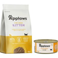 Applaws Gemengd Probeerpakket: Droog- & Natvoer in Voordeelset - 2 kg Kitten droogvoer + 6 x 156 g Kippenborst & Kaas