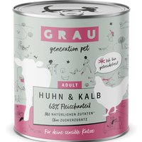 6x800g Grau menu gourmand sans céréales poulet, veau - Pâtée pour chat