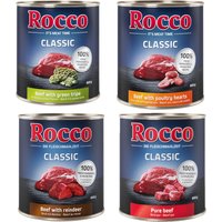 Rocco Classic 24 x 800 g Alimento umido per cani - 4 gusti: Manzo Puro, Trippa Verde, Renna, Cuori di Pollo