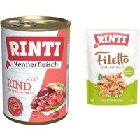 6x400g bœuf Kennerfleisch RINTI Nourriture humide pour chien + 100g canard, légumes RINTI Filetto en gelée