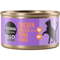 Lot Cosma DUO Layer 24 x 70 g pour chat - mousse de poulet avec morceaux de thon