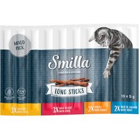 Smilla Long Sticks 10 x 5 g pour chat - lot mixte 1 (poulet & canard, dinde & lapin, saumon & truite, bœuf & foie)